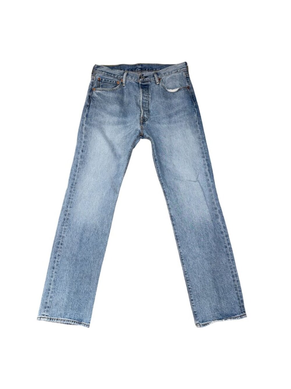 Levis 501 Button Fly Straight Leg Jeans Mens 34 31 Light Wash Stitched Pockets - Picture 2 of 8